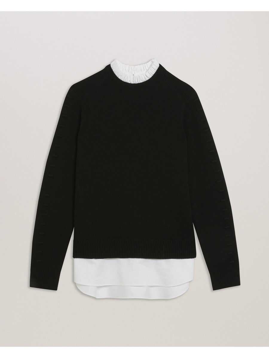 lissiah - camisa de malha com barra em ponto pompom