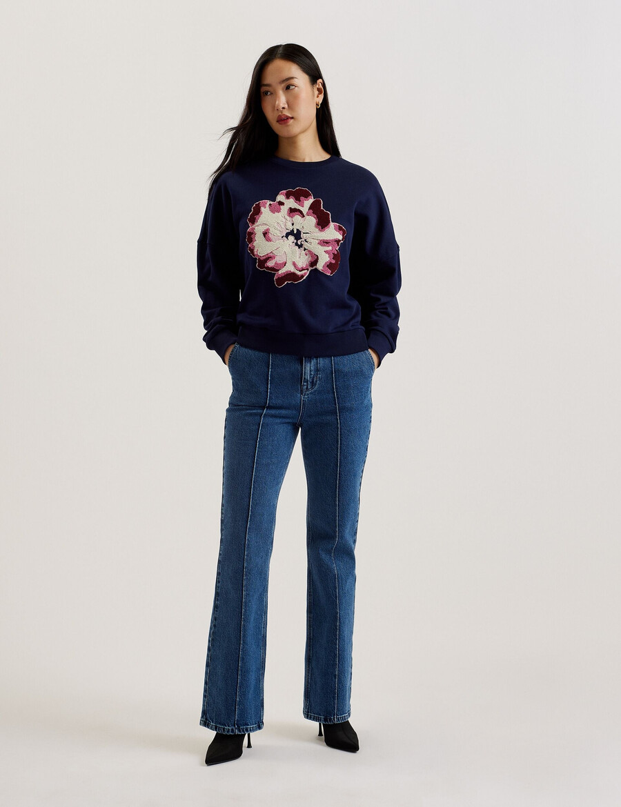 raynahh - moletom de algodão com estampa floral texturizada