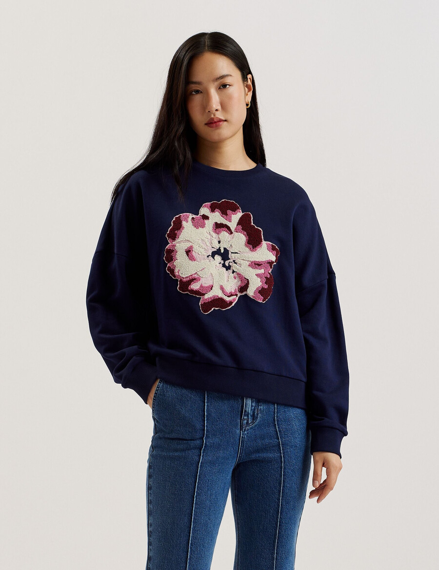 raynahh - moletom de algodão com estampa floral texturizada
