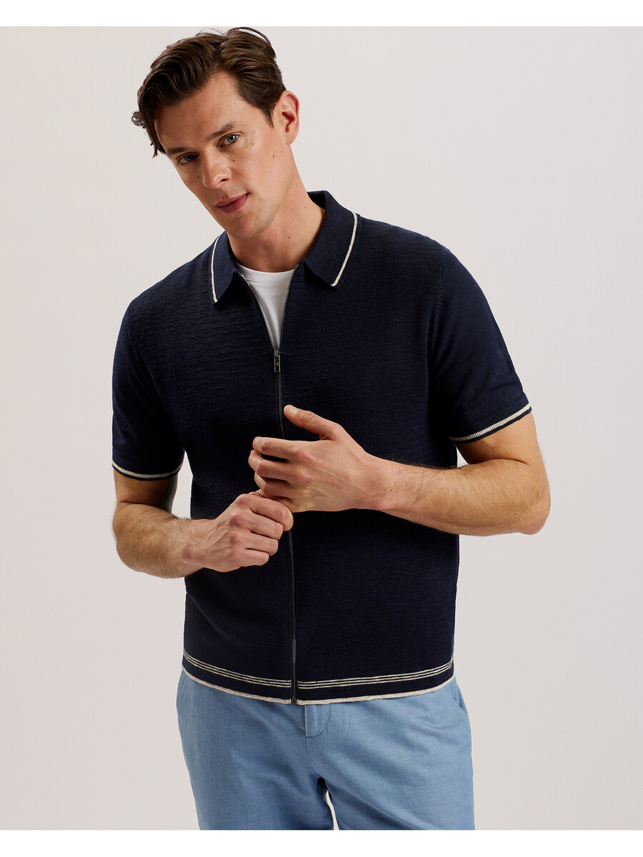 rojor - polo ss com zíper frontal texturizado