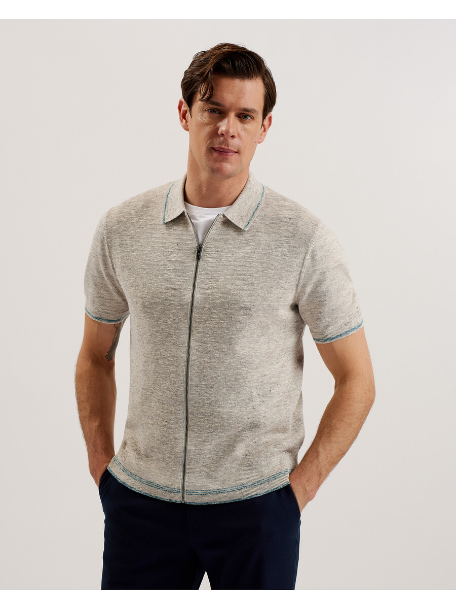 rojor - polo ss com zíper frontal texturizado