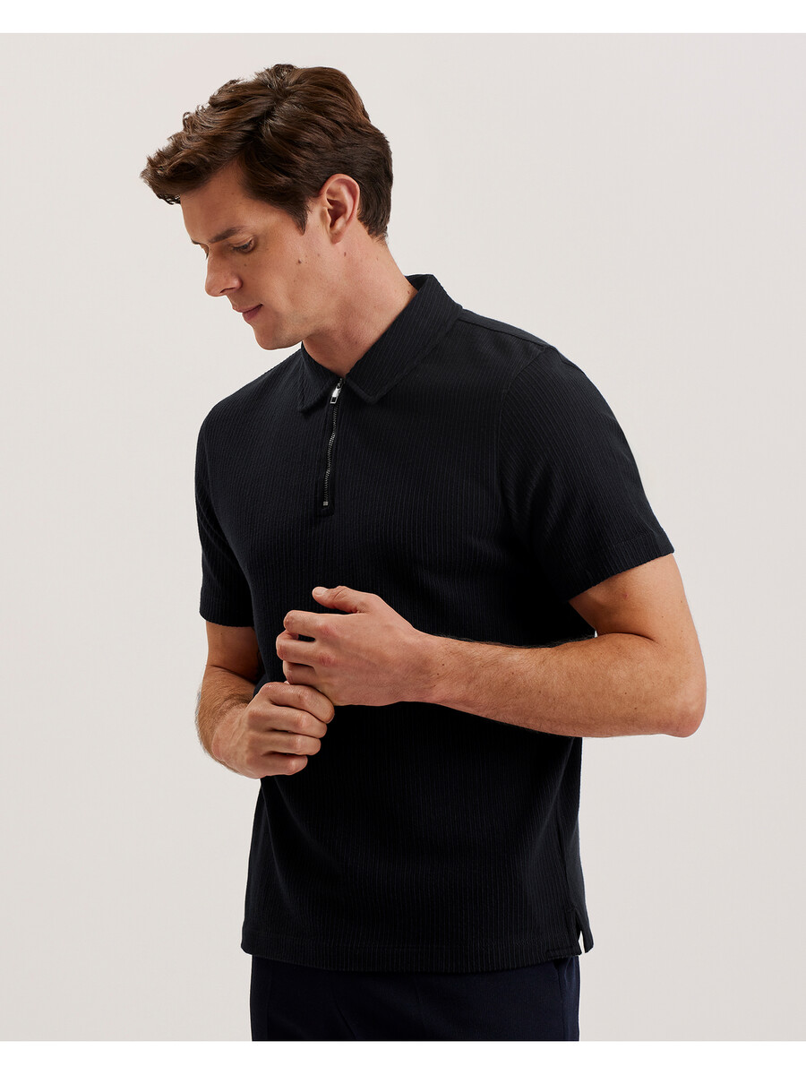 elgrave - camisa polo de algodão canelado com zíper no gola
