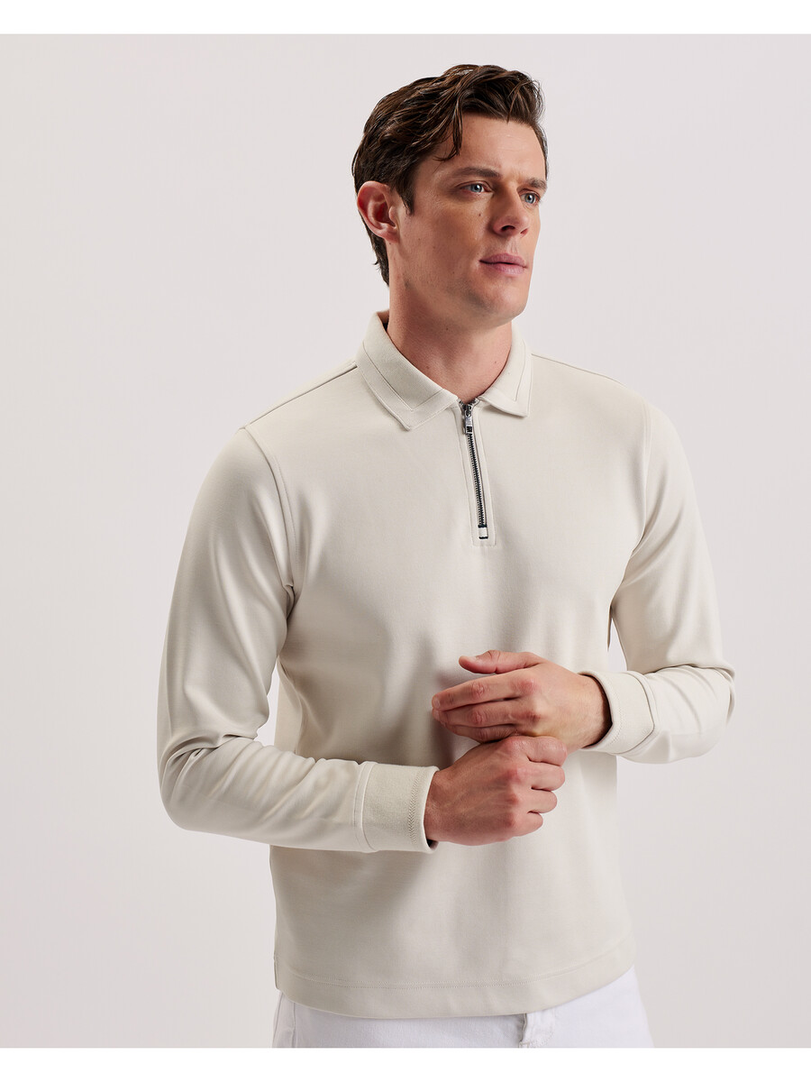 ingmar - camisa polo de manga comprida com zíper em mistura de algodão