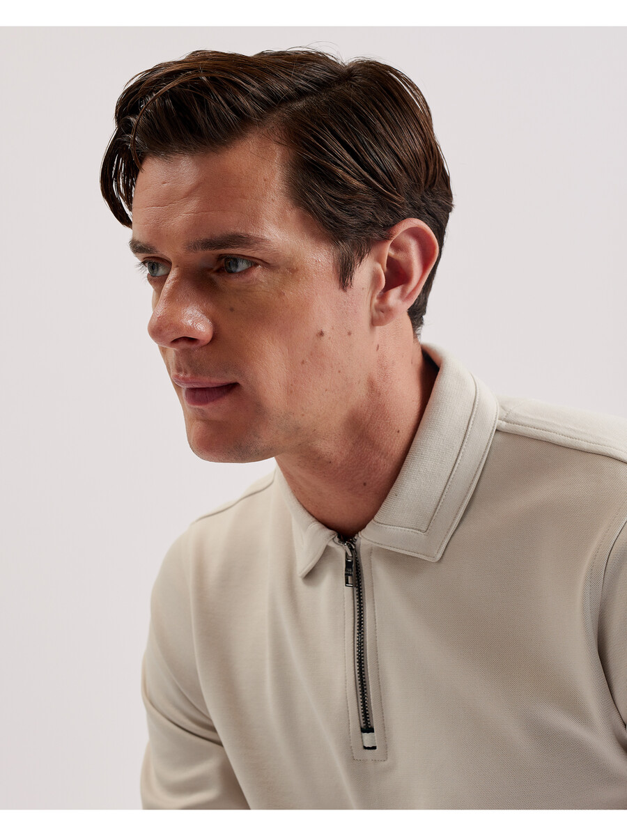 ingmar - camisa polo de manga comprida com zíper em mistura de algodão