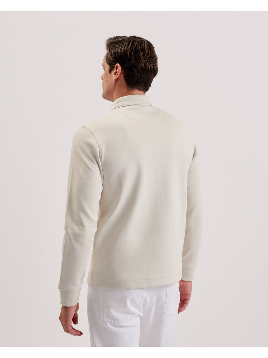 ingmar - camisa polo de manga comprida com zíper em mistura de algodão