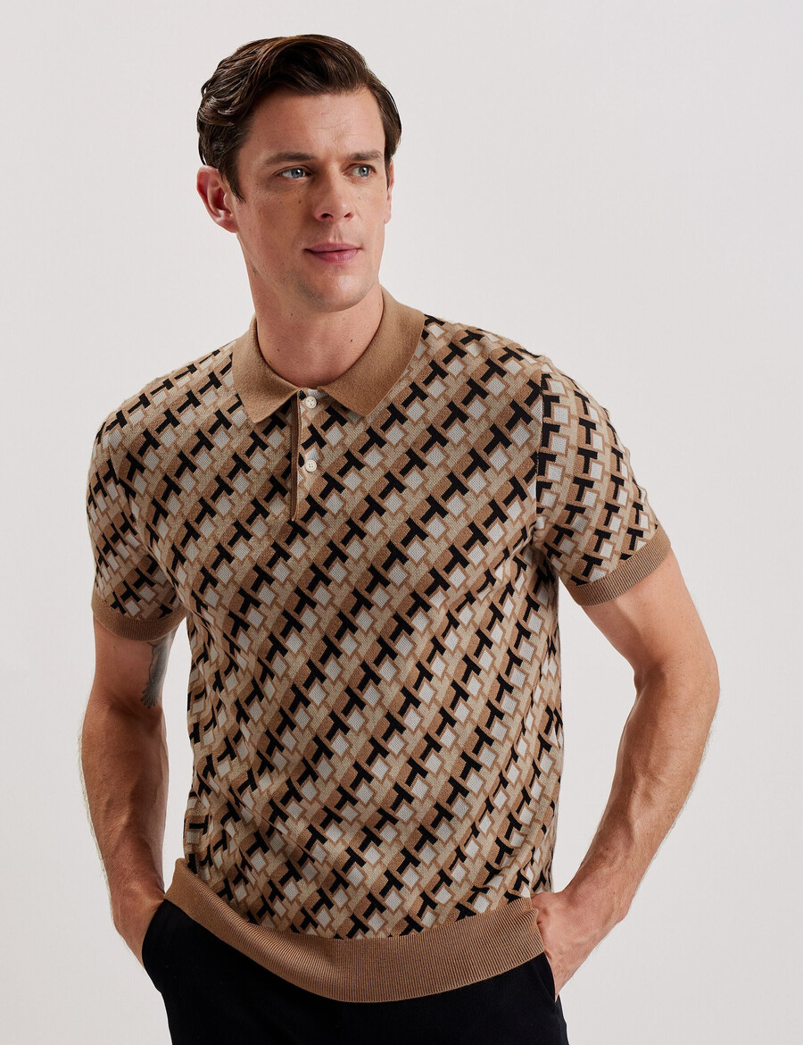 seferry - camisa polo de malha jacquard com estampa intertravada