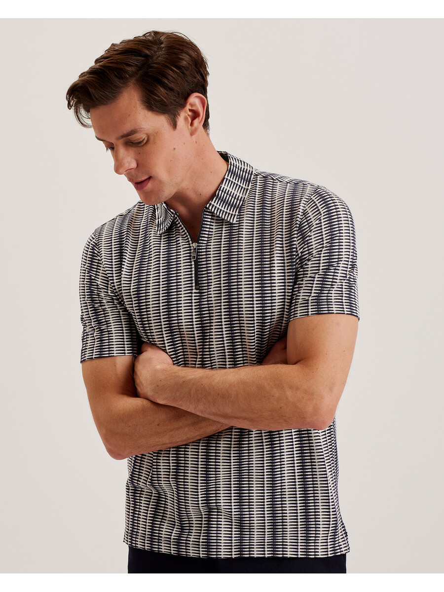 octon - camisa polo geo stripe com zíper no gola
