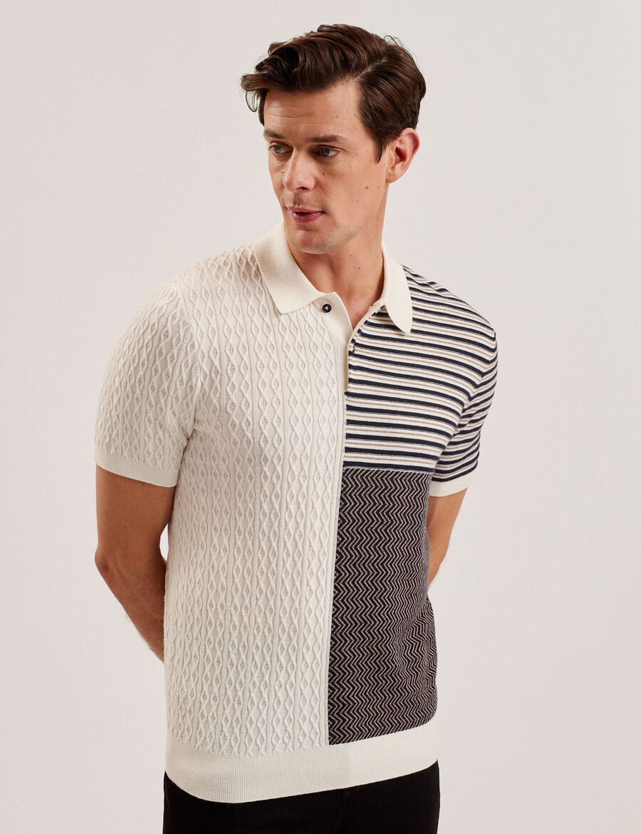 minsta - camisa polo de malha patchwork texturizada