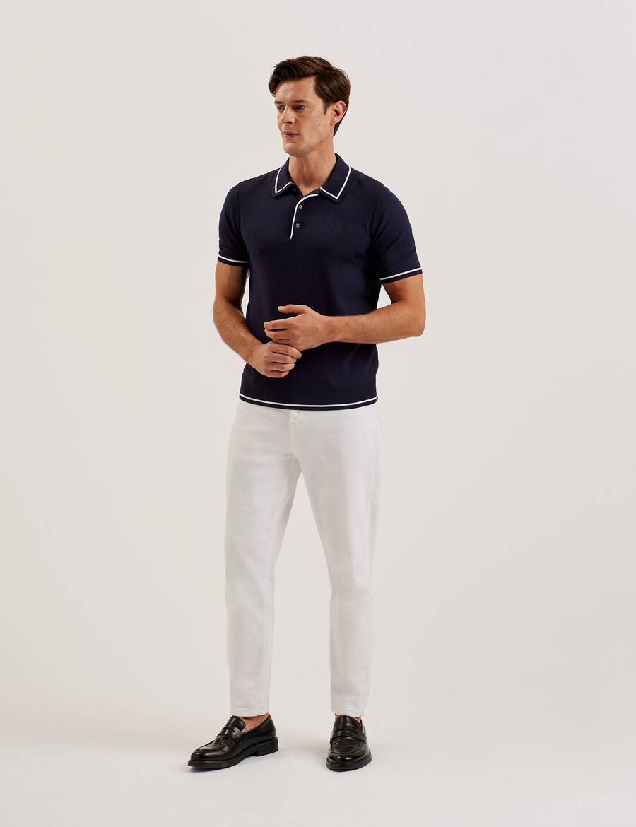 dunow - camisa polo com detalhe em ponto arredondado e acabamento listrado