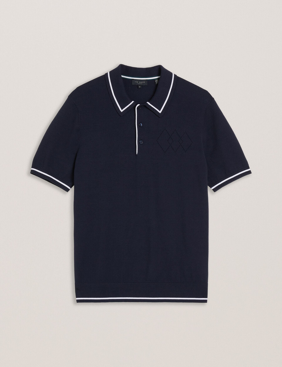 dunow - camisa polo com detalhe em ponto arredondado e acabamento listrado