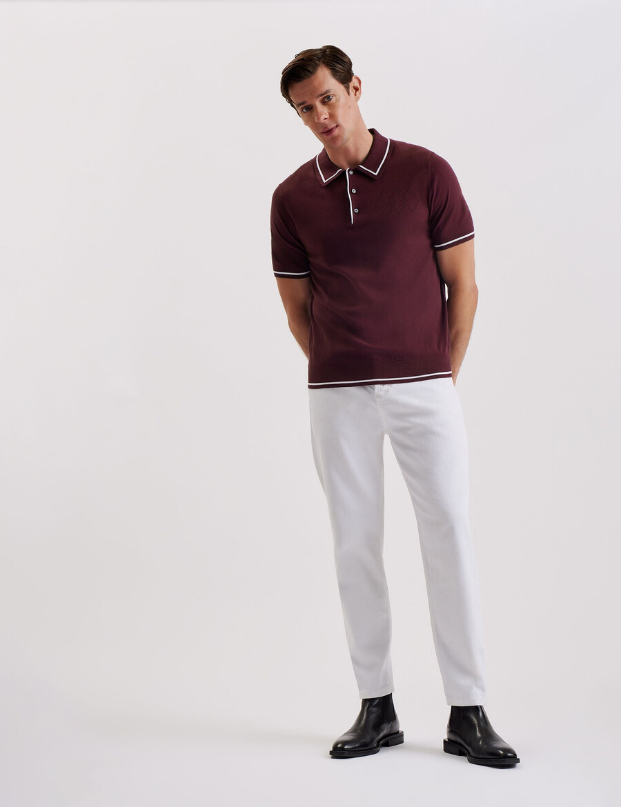 dunow - camisa polo com detalhe em ponto arredondado e acabamento listrado