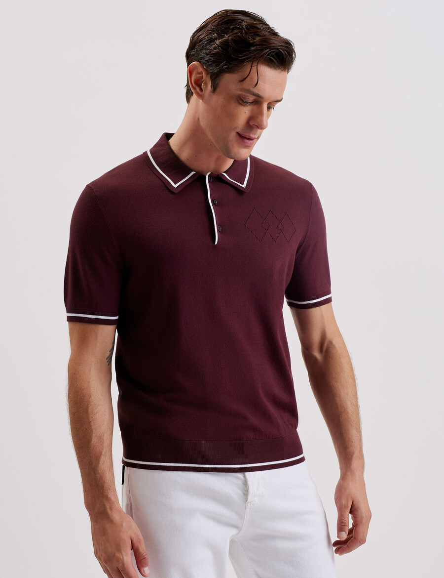 dunow - camisa polo com detalhe em ponto arredondado e acabamento listrado