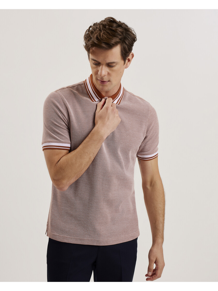 phenes - camisa polo de algodão texturizado com detalhes listrados