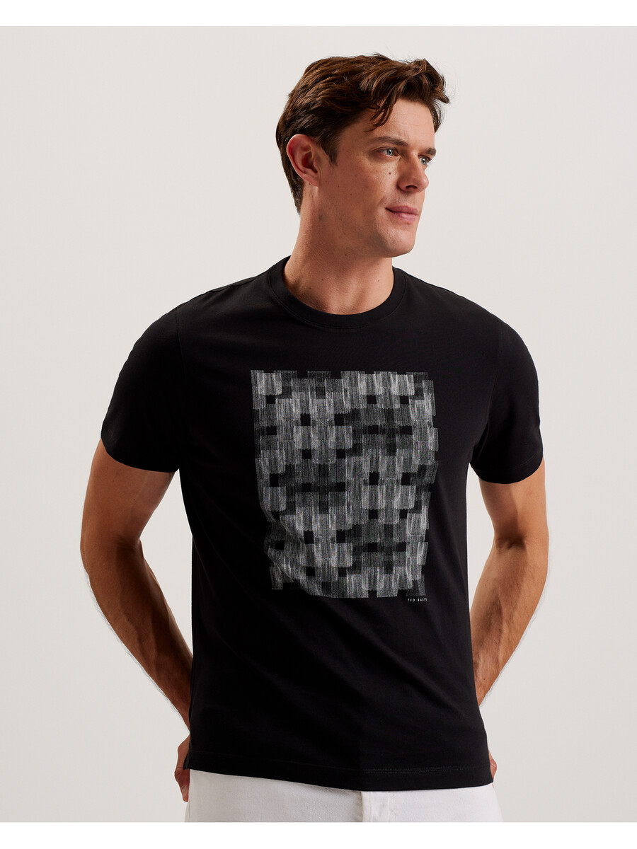 tessman - camiseta de algodão com estampa quadriculada e gola redonda