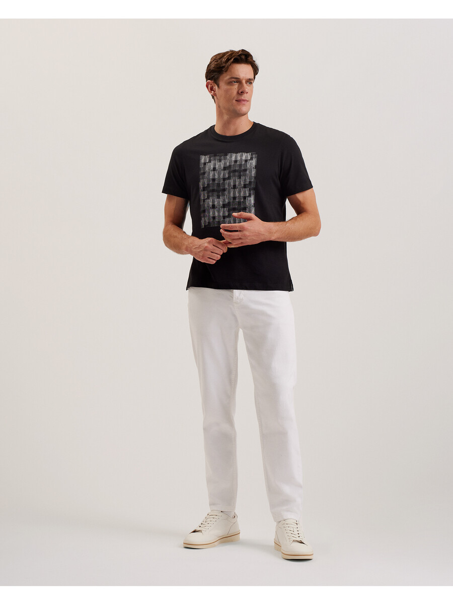 tessman - camiseta de algodão com estampa quadriculada e gola redonda