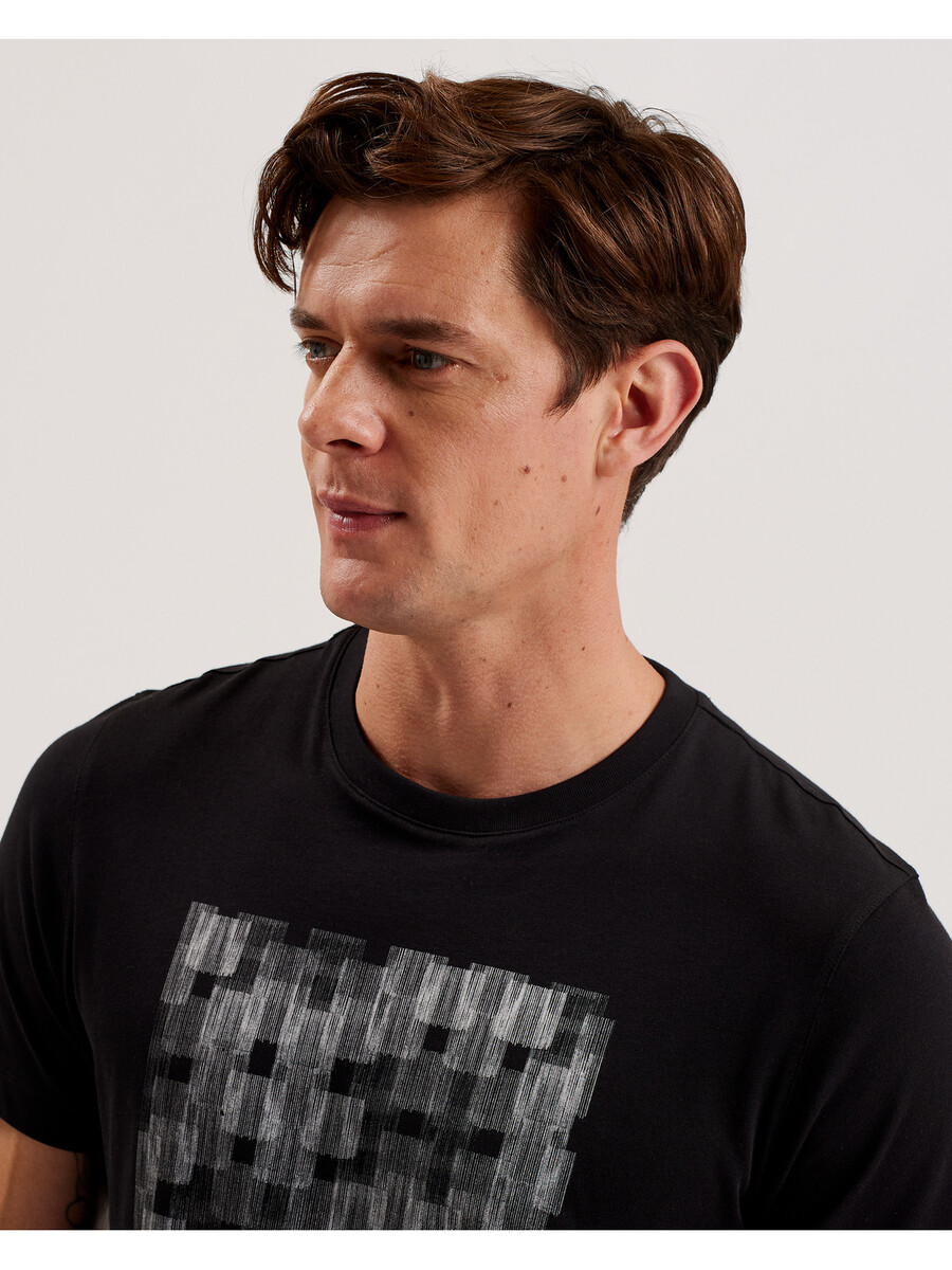 tessman - camiseta de algodão com estampa quadriculada e gola redonda