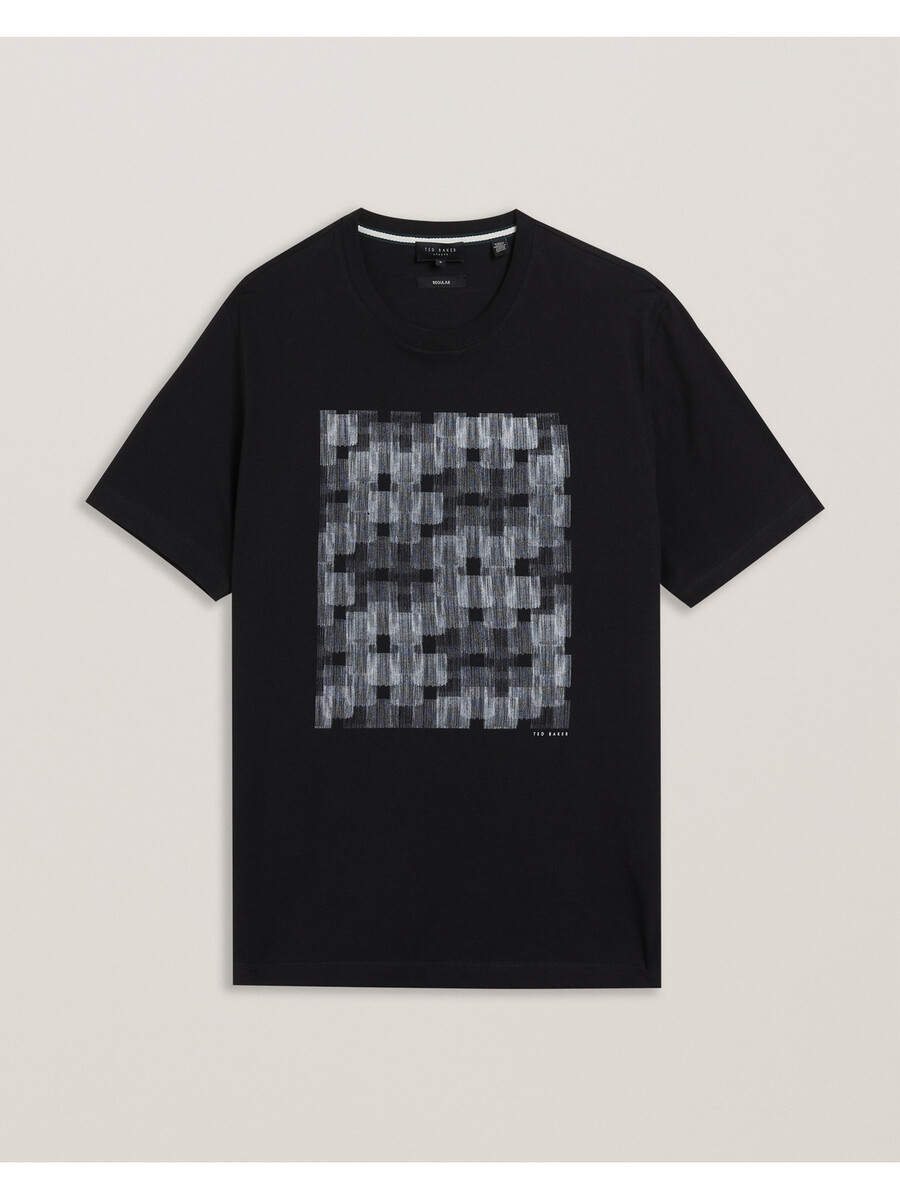 tessman - camiseta de algodão com estampa quadriculada e gola redonda