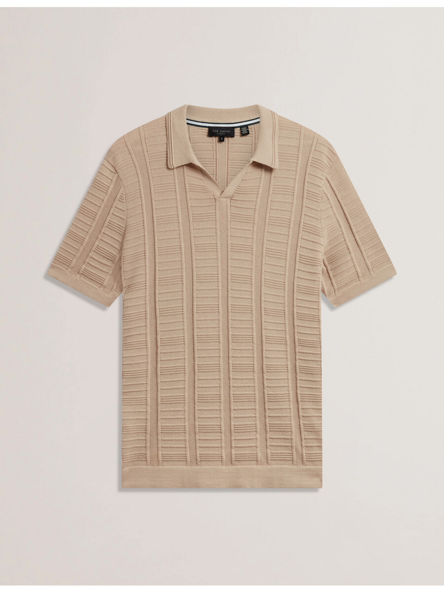 ruzza - polo texturizado com gola aberta de curta duração