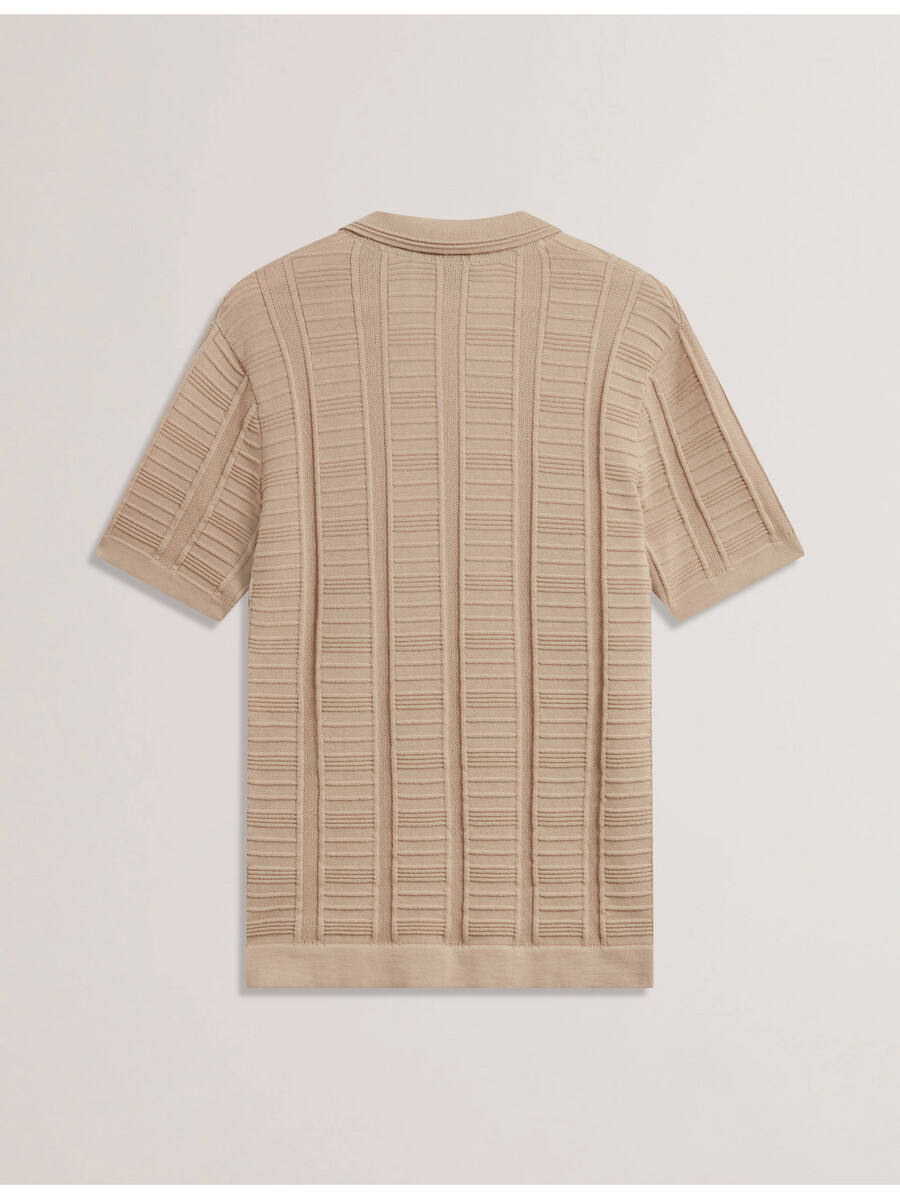 ruzza - polo texturizado com gola aberta de curta duração