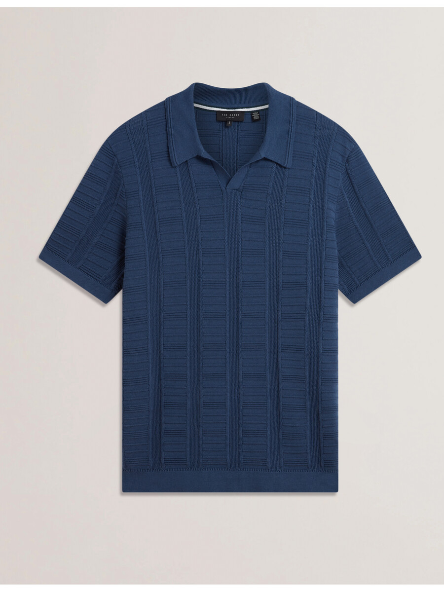 ruzza - polo texturizado com gola aberta de curta duração