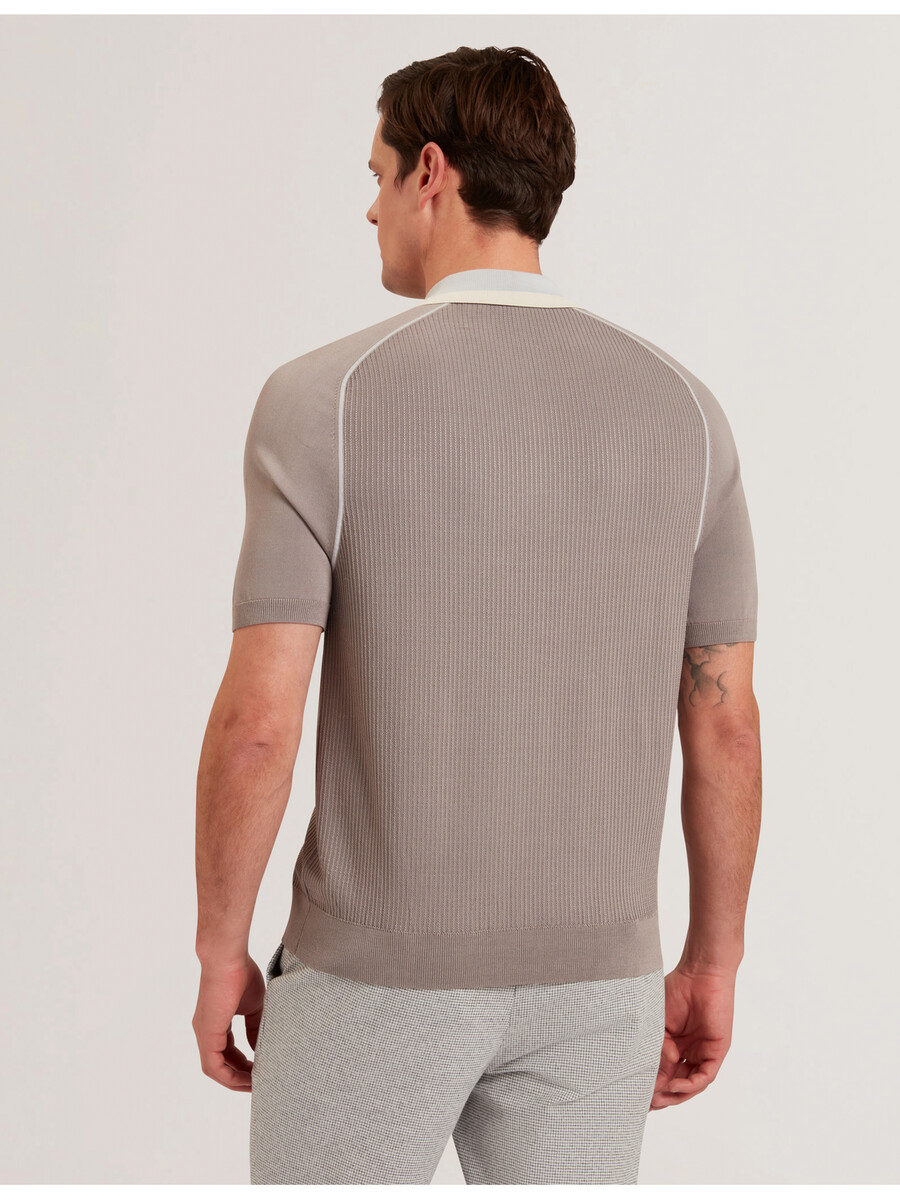 paxto - polo texturizada com zíper e gola listrada