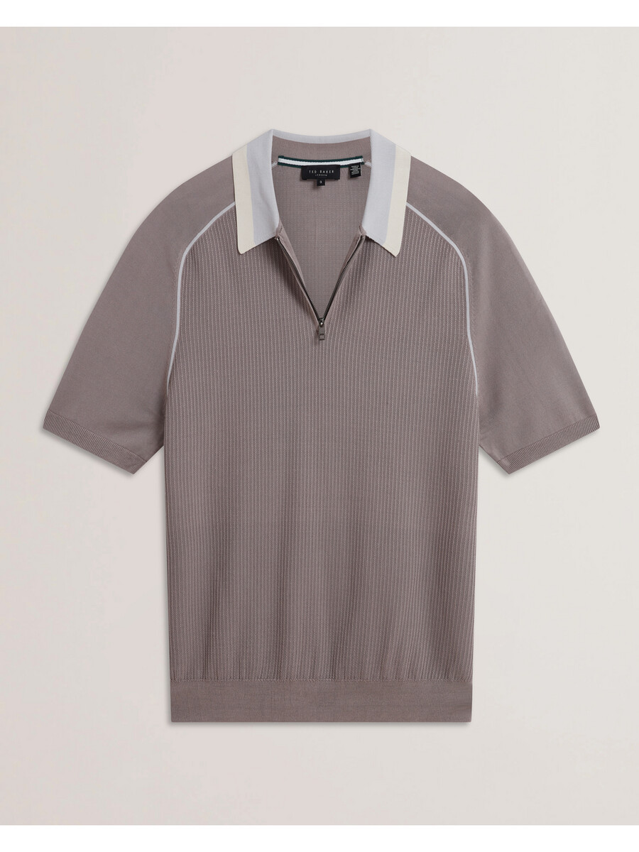paxto - polo texturizada com zíper e gola listrada