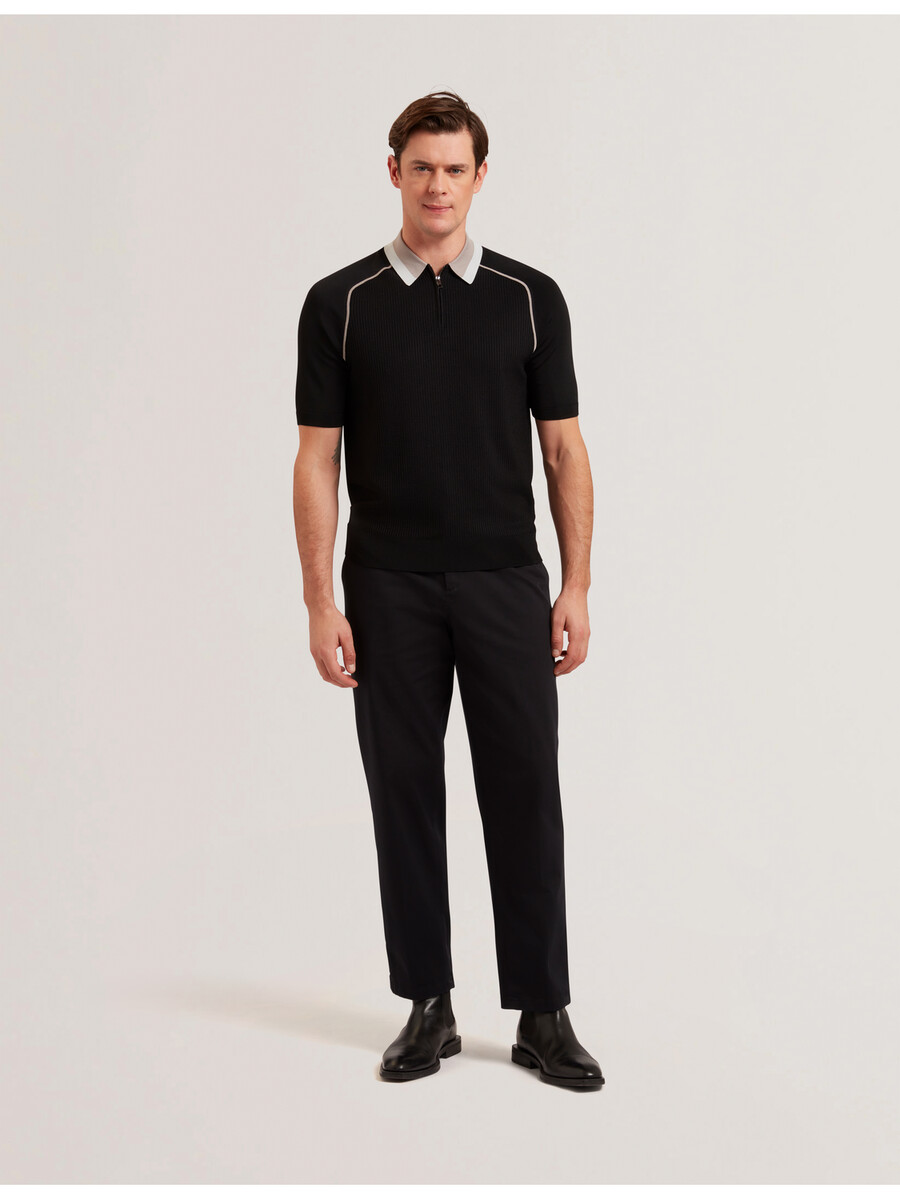 paxto - polo texturizada com zíper e gola listrada