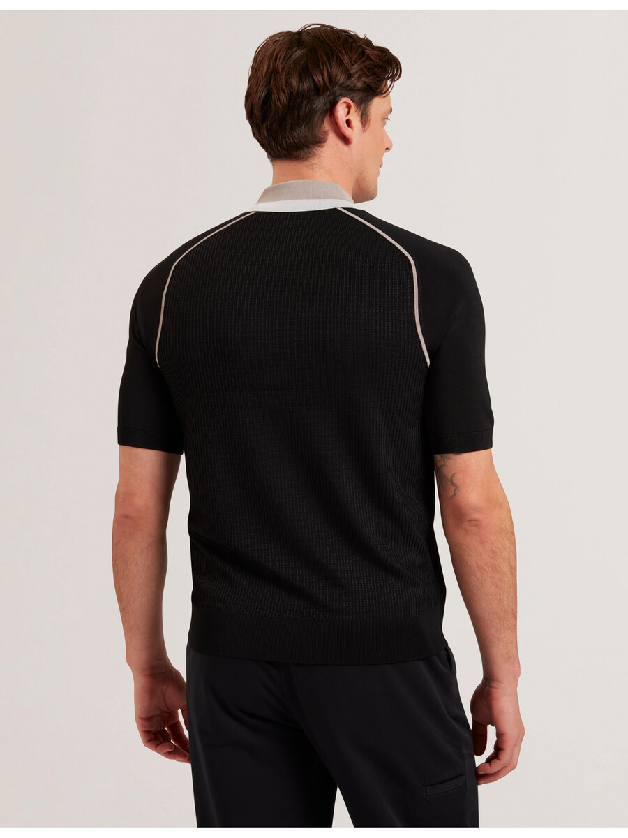 paxto - polo texturizada com zíper e gola listrada