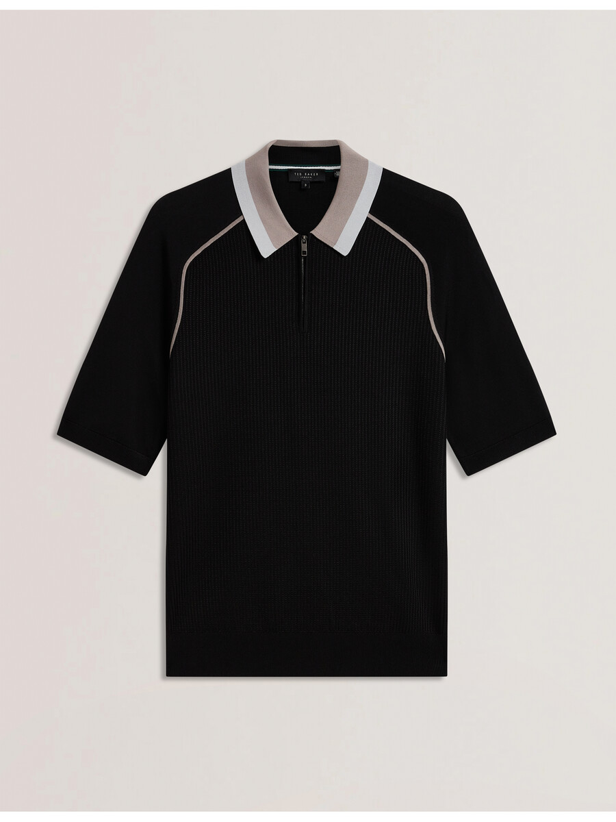 paxto - polo texturizada com zíper e gola listrada