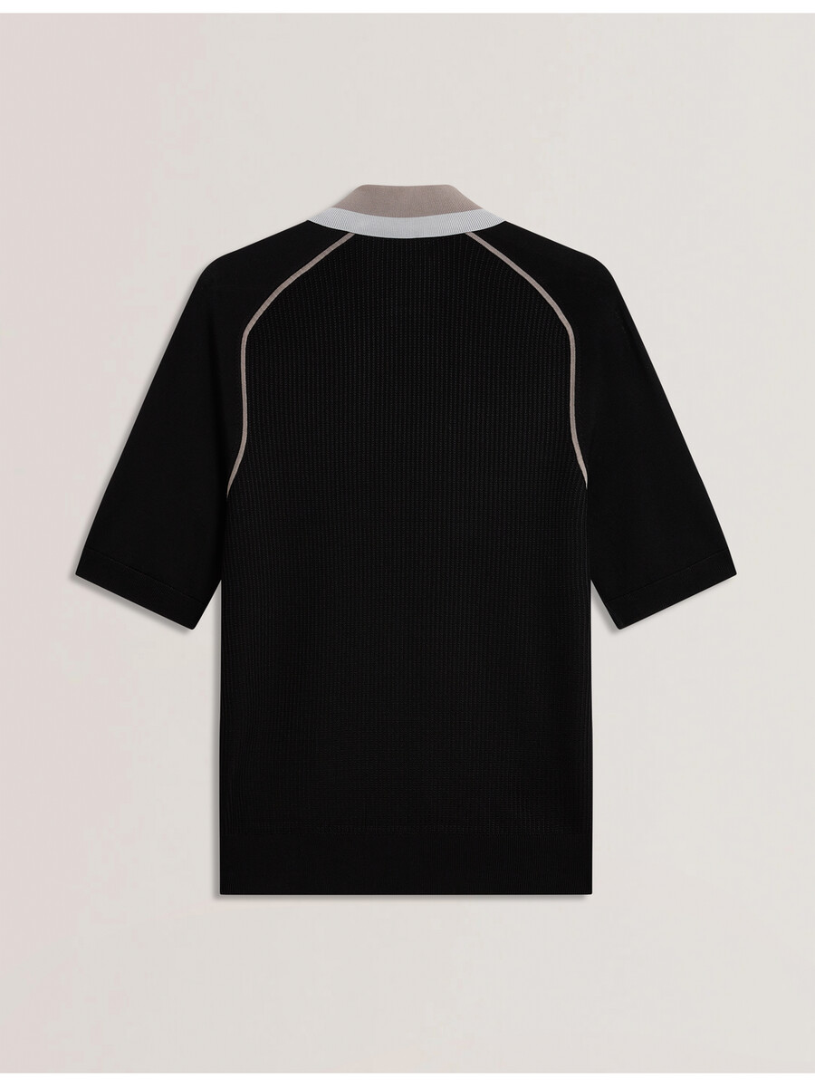 paxto - polo texturizada com zíper e gola listrada