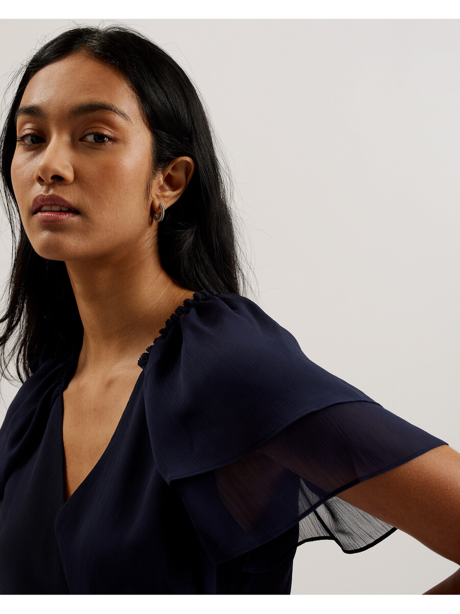 nobora - blusa envelope de manga curta com babados em chiffon