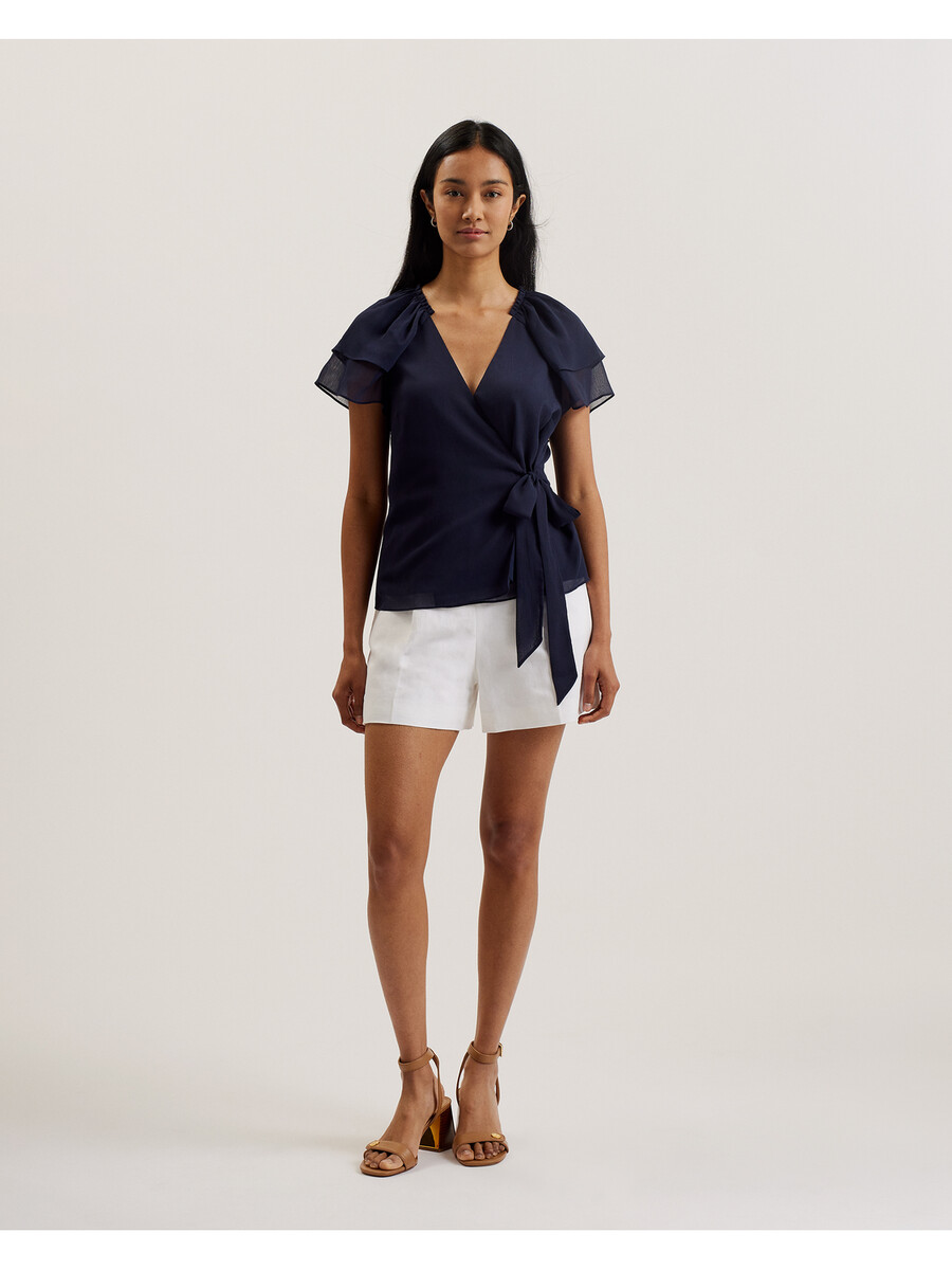 nobora - blusa envelope de manga curta com babados em chiffon