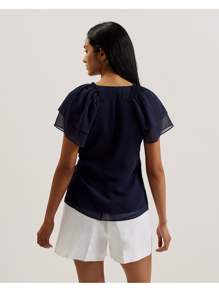 nobora - blusa envelope de manga curta com babados em chiffon