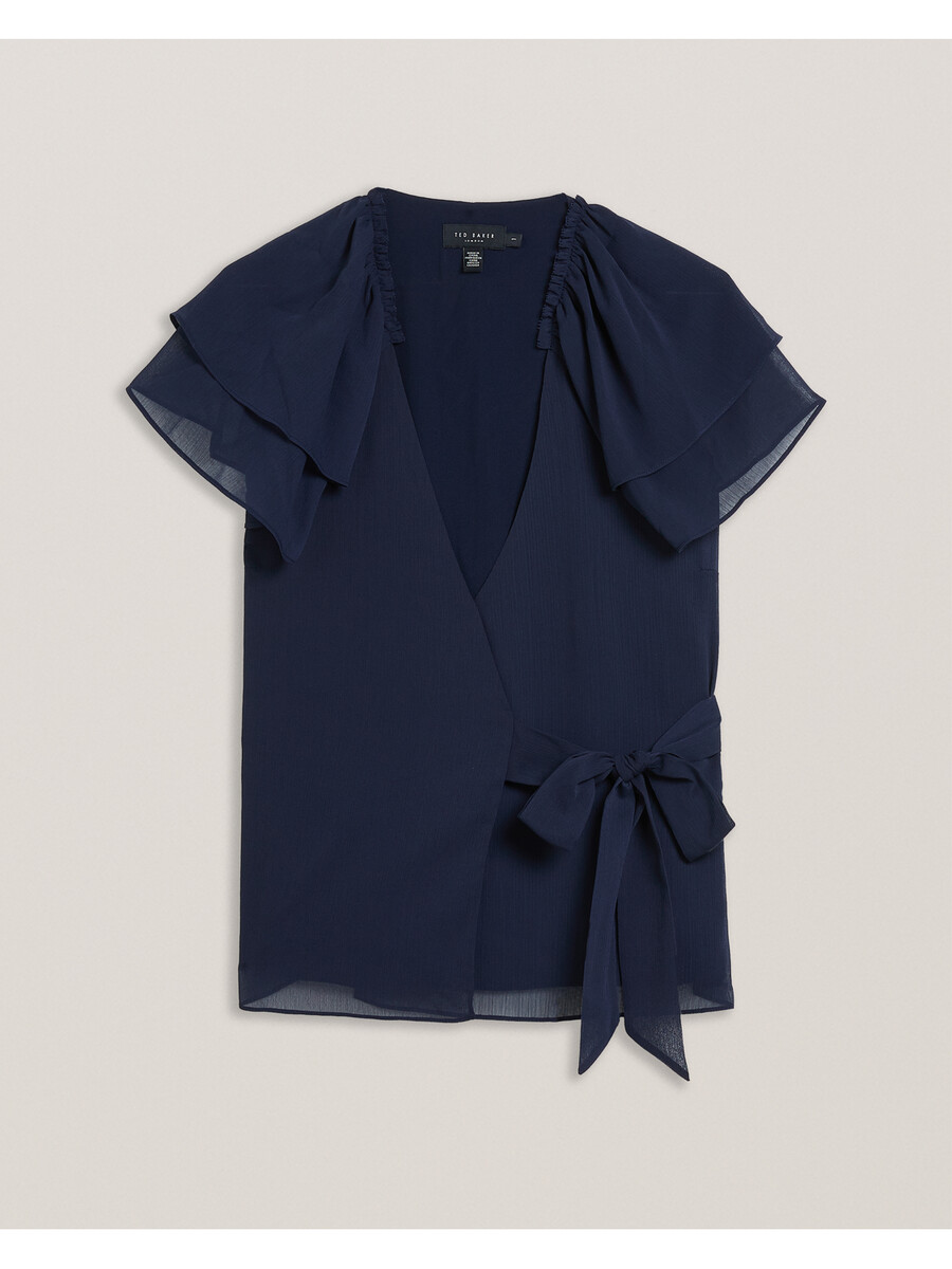 nobora - blusa envelope de manga curta com babados em chiffon