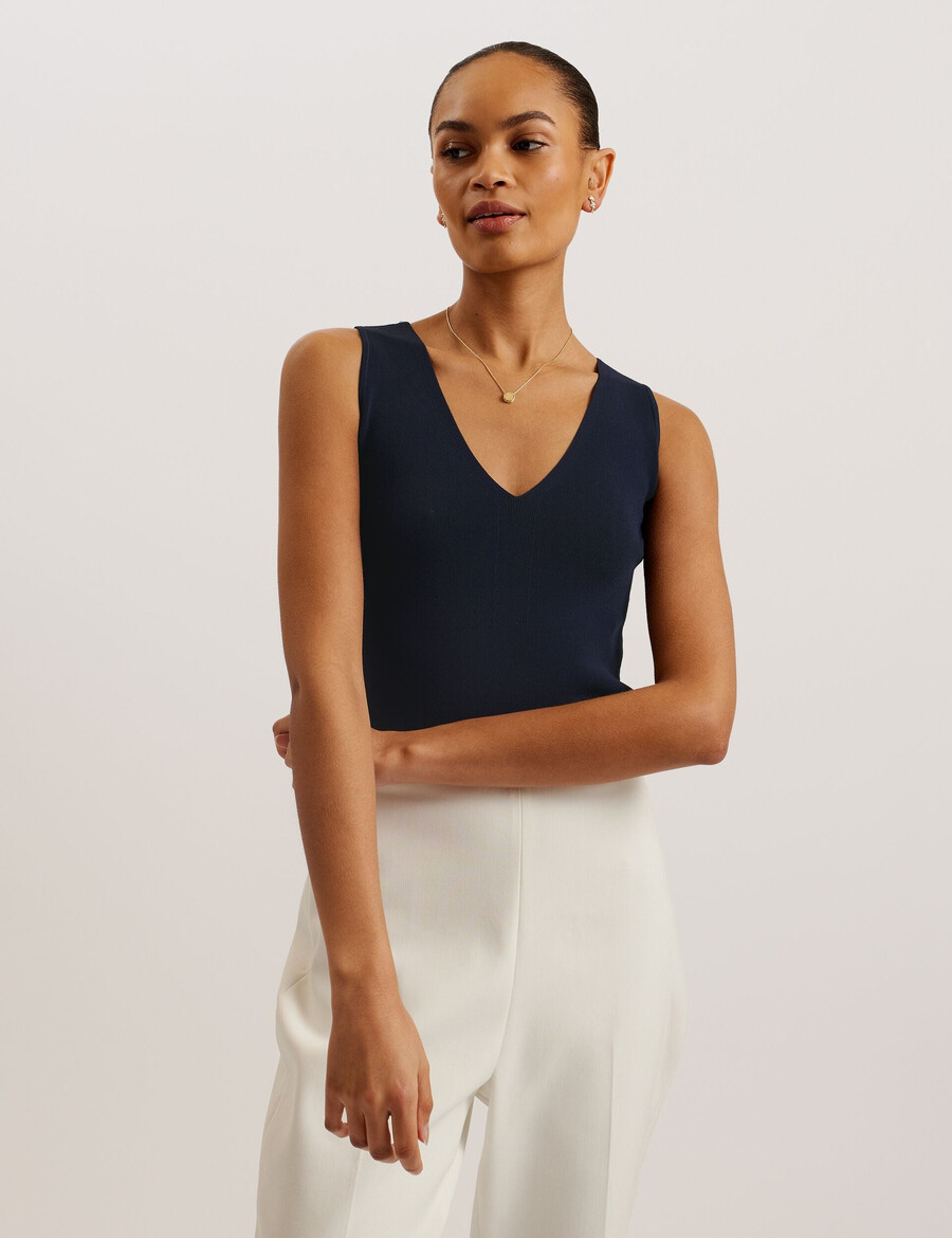 josiiy - blusa de malha sem mangas com decote em v e modelagem justa