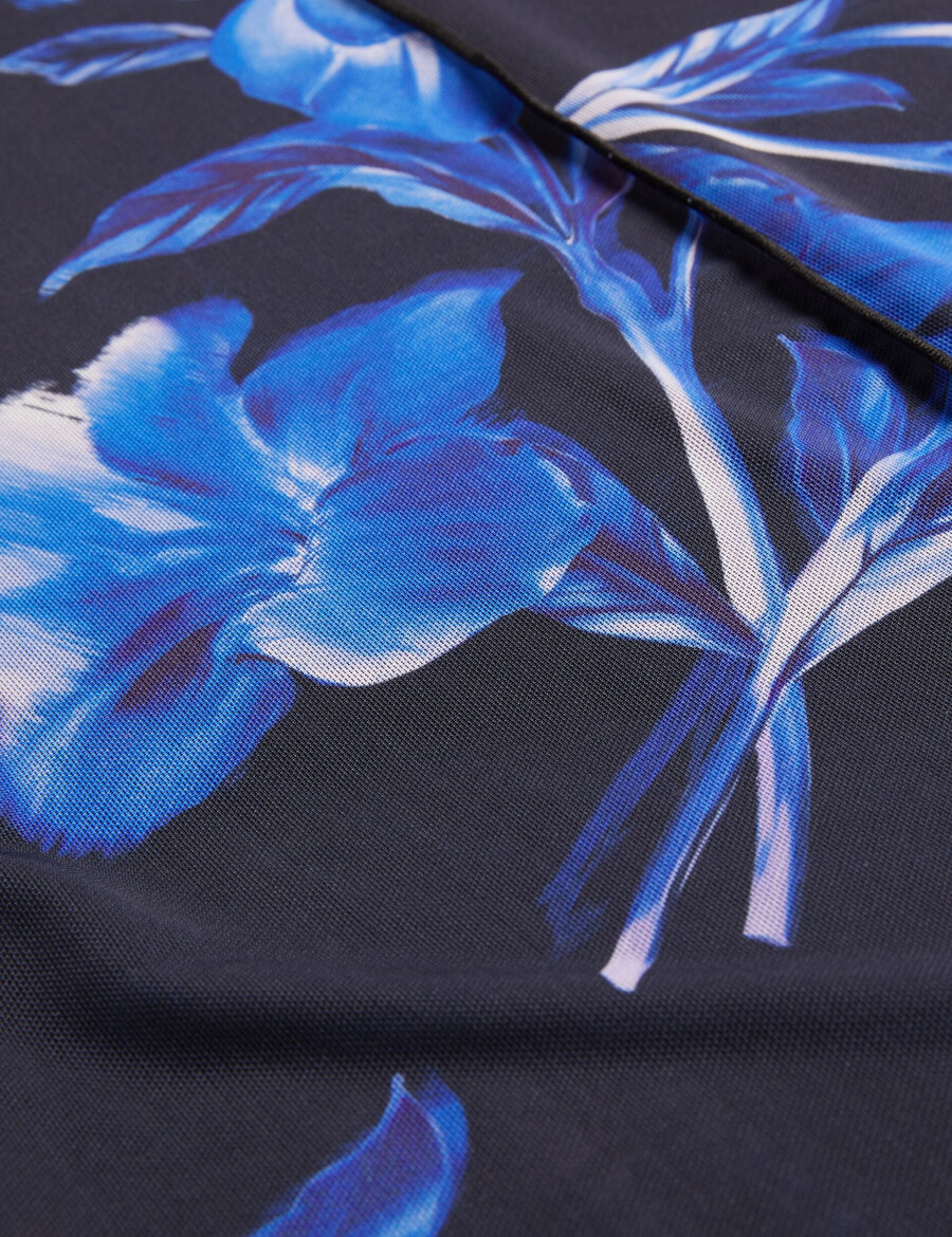 dekotha - blusa de manga comprida em tule com estampa floral