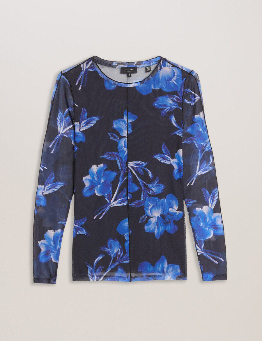 dekotha - blusa de manga comprida em tule com estampa floral