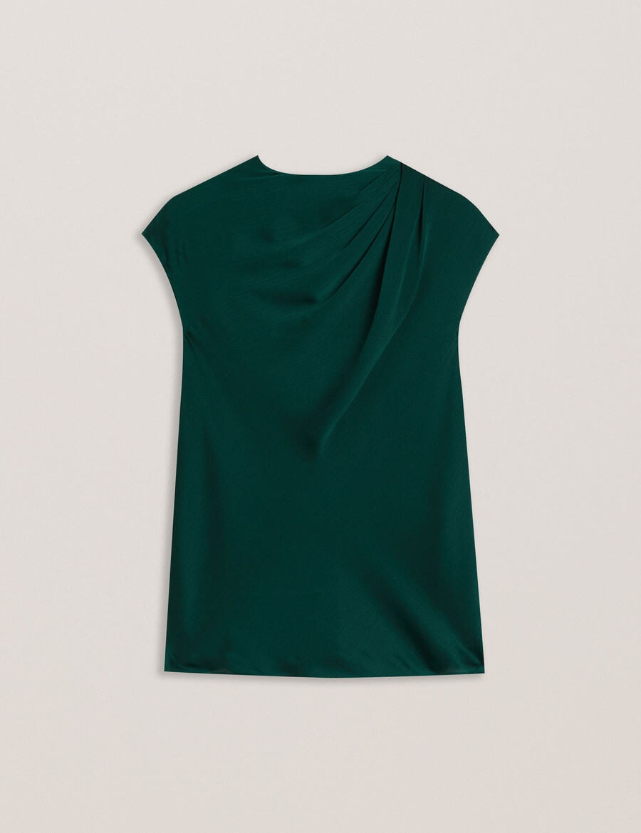 misrina - blusa de cetim com detalhe drapeado no decote