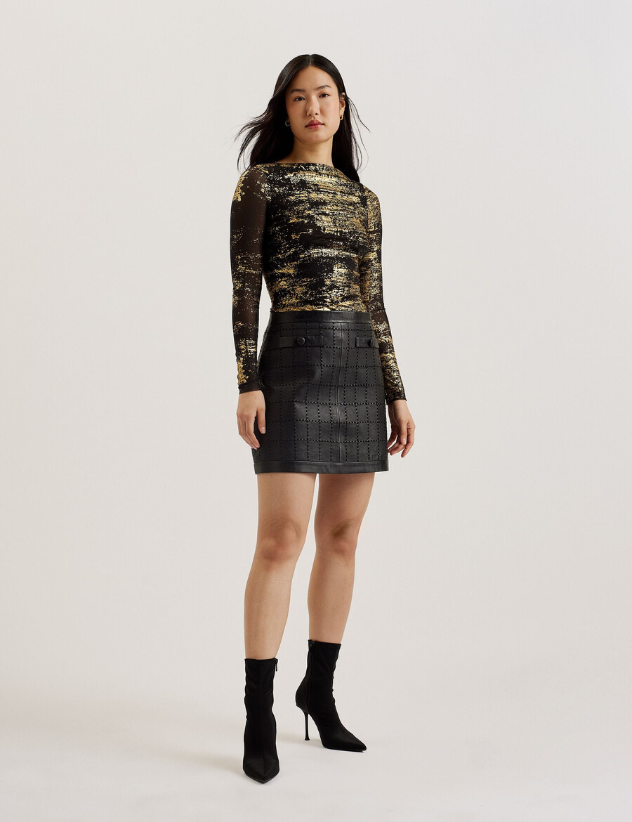 karenha - blusa de malha com decote em v e estampa metalizada