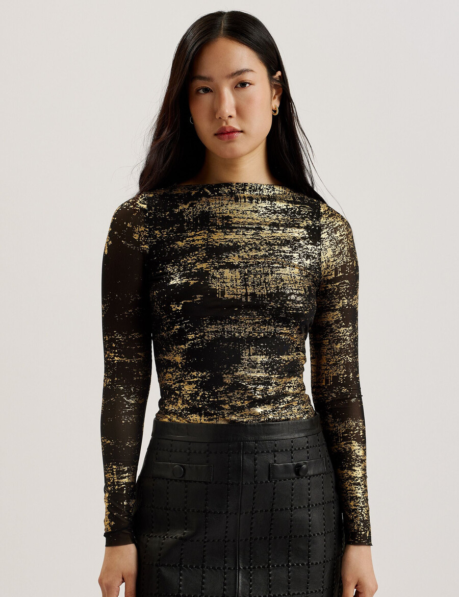 karenha - blusa de malha com decote em v e estampa metalizada