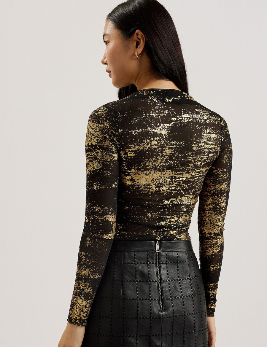 karenha - blusa de malha com decote em v e estampa metalizada