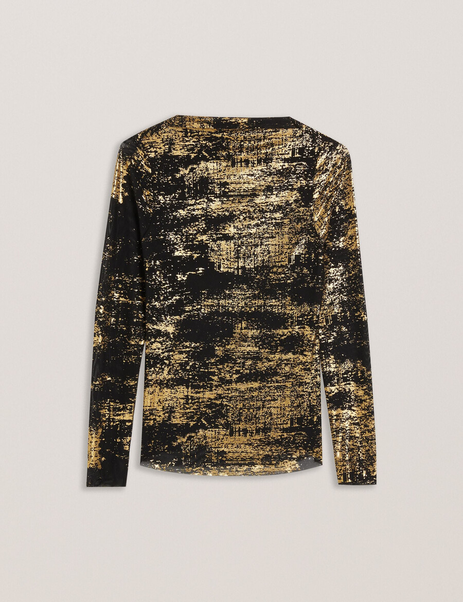 karenha - blusa de malha com decote em v e estampa metalizada