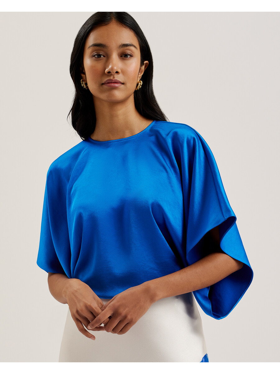 cherika - blusa de cetim com mangas curtas estilo morcego