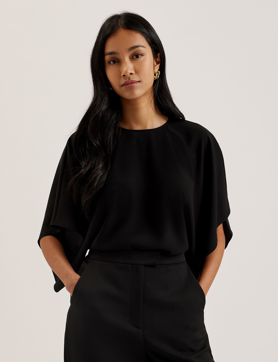 cherika - blusa de tecido plano com mangas curtas estilo morcego