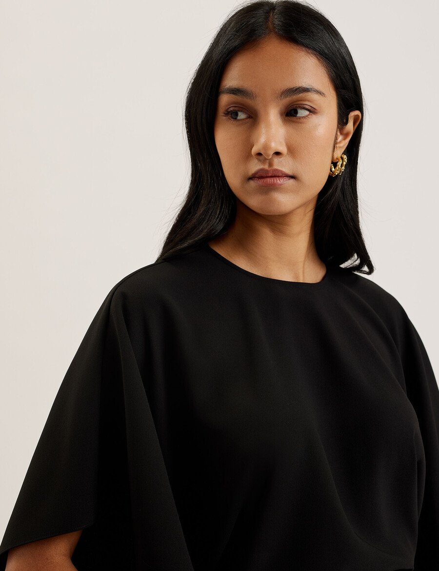 cherika - blusa de tecido plano com mangas curtas estilo morcego