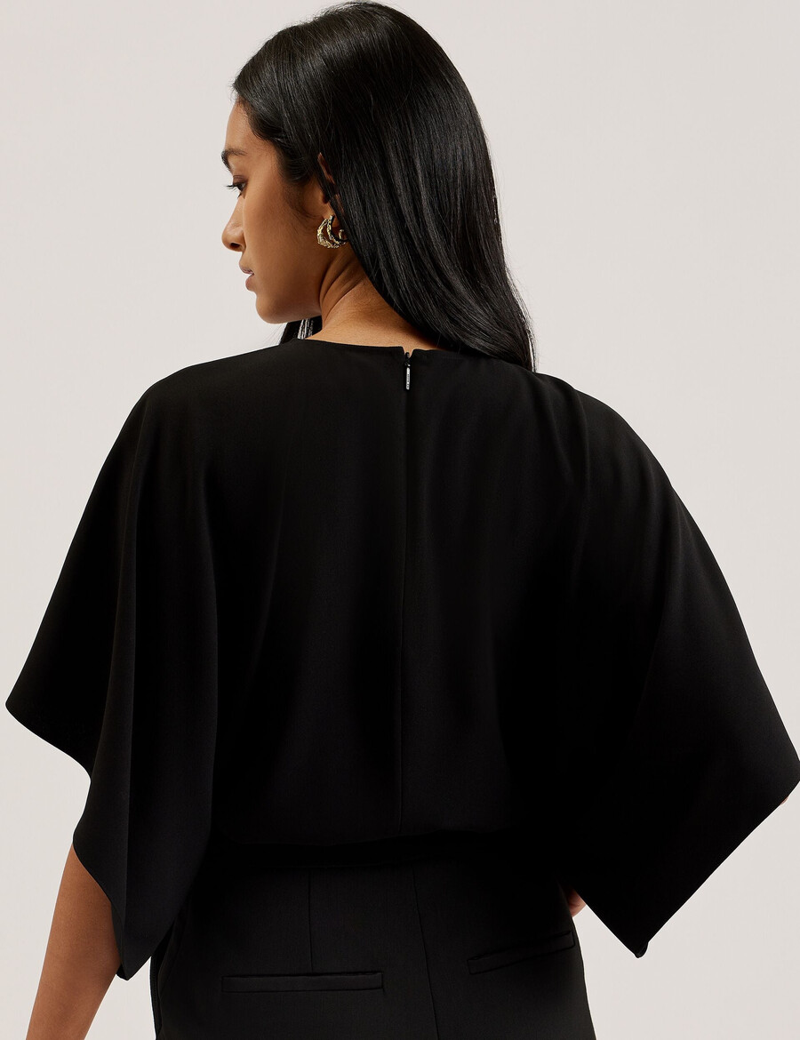 cherika - blusa de tecido plano com mangas curtas estilo morcego