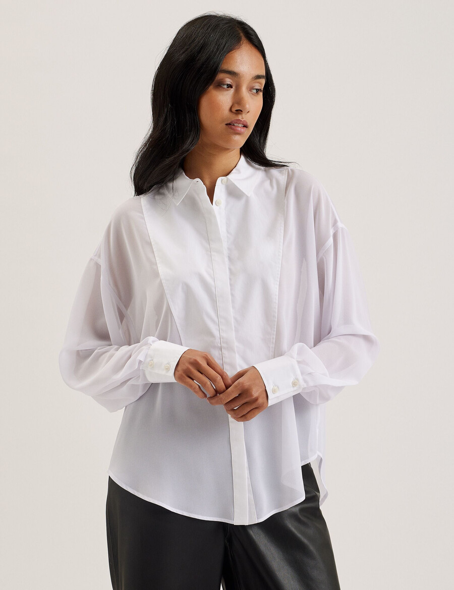 lechosa - blusa de manga comprida transparente com babador frontal