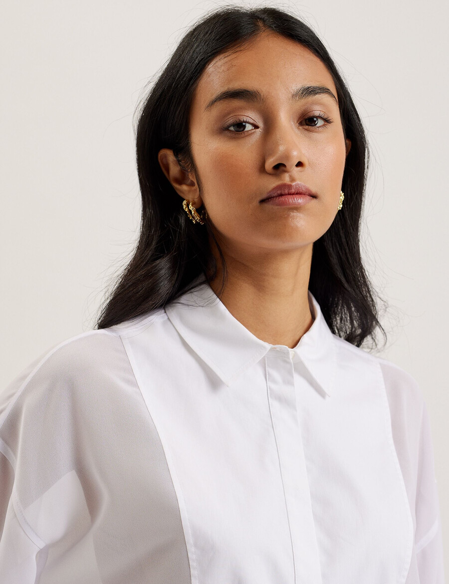 lechosa - blusa de manga comprida transparente com babador frontal
