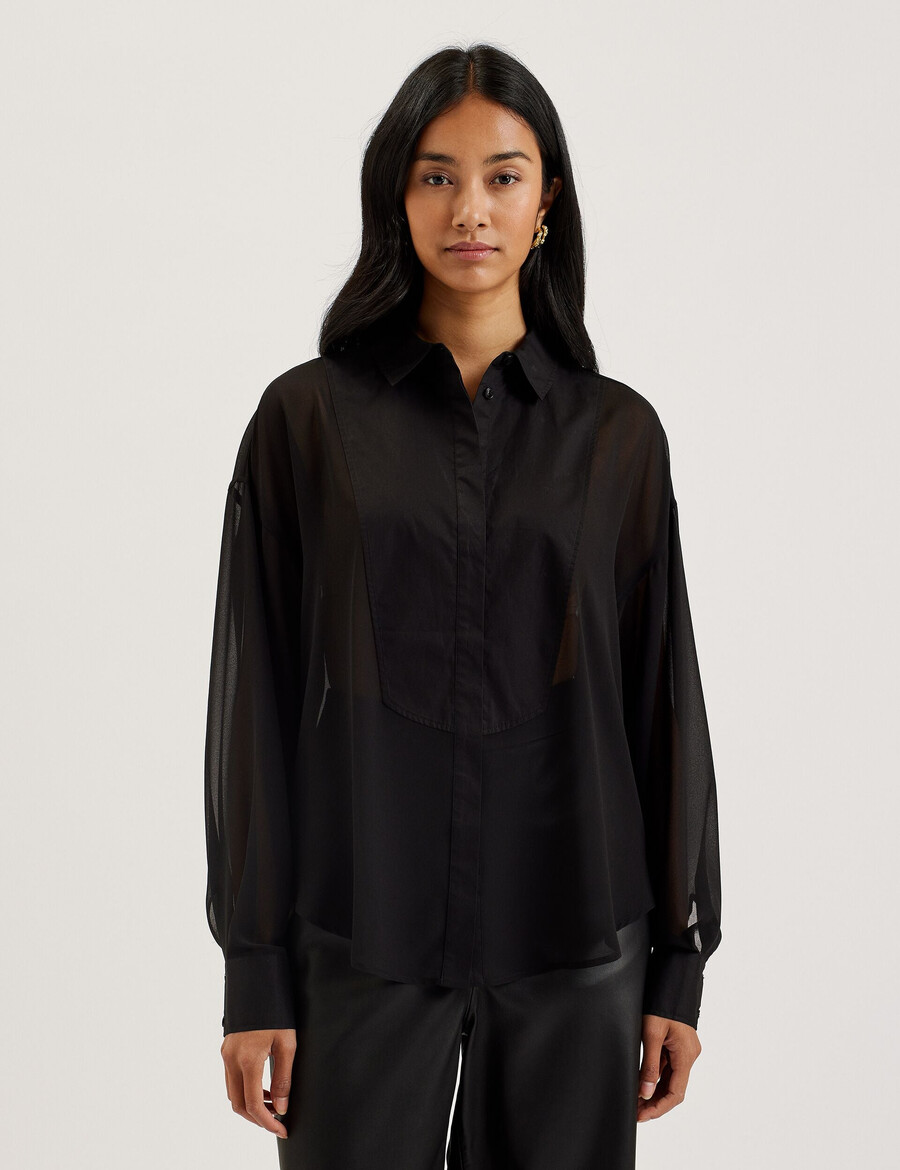 lechosa - blusa de manga comprida transparente com babador frontal