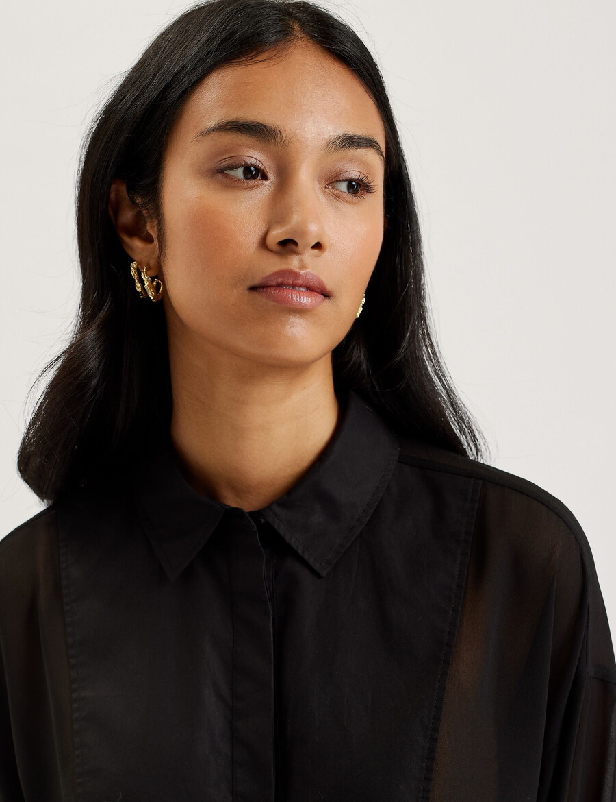 lechosa - blusa de manga comprida transparente com babador frontal